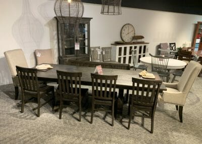 1 MS1 / MS2 Weathered Trestle Base Table 8 Piece Set With Upholstered End Chairs-0