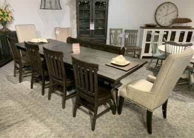 1 MS1 / MS2 Weathered Trestle Base Table 8 Piece Set With Upholstered End Chairs-26812