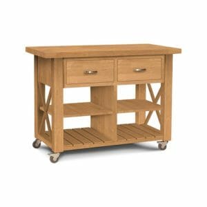Ginger Stained Kitchen Island On Wheels