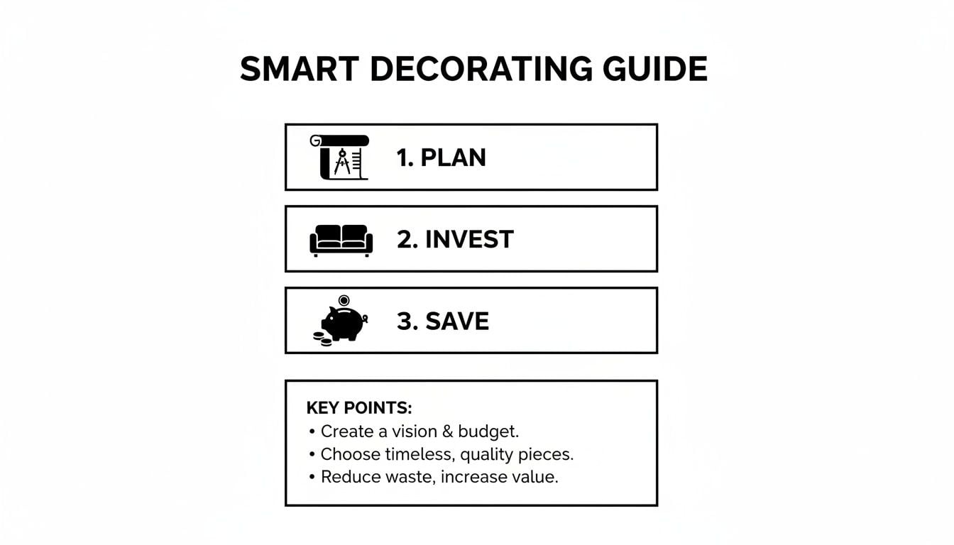 Smart decorating guide with steps for planning, investing, and saving money on home decor.