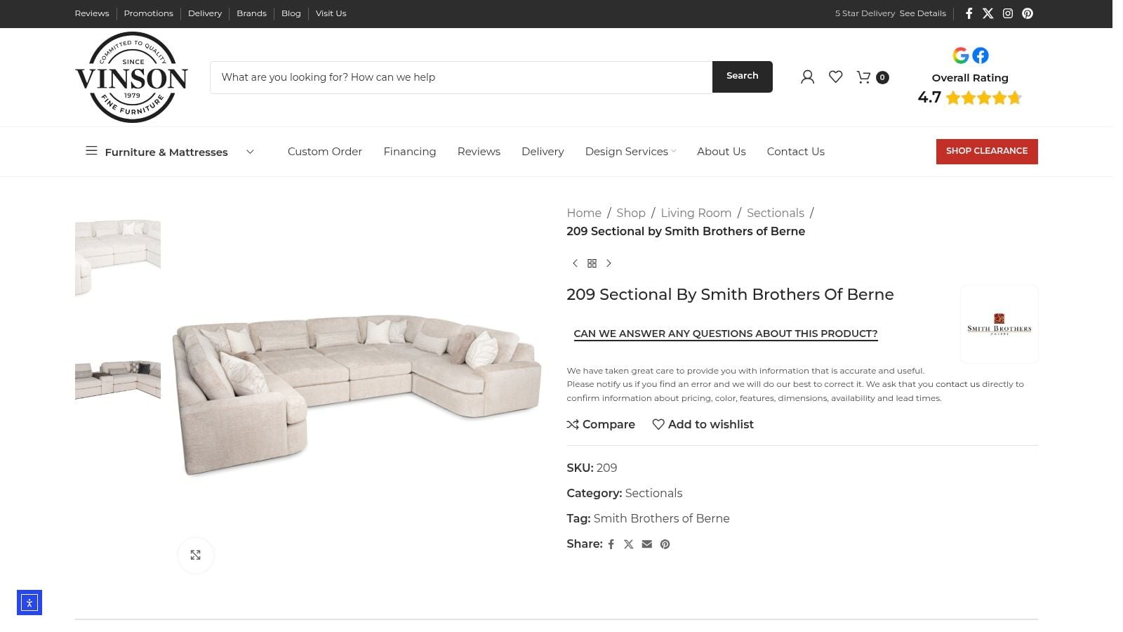 Screenshot from https://vinsonfinefurniture.com/living/seating/sectionals/