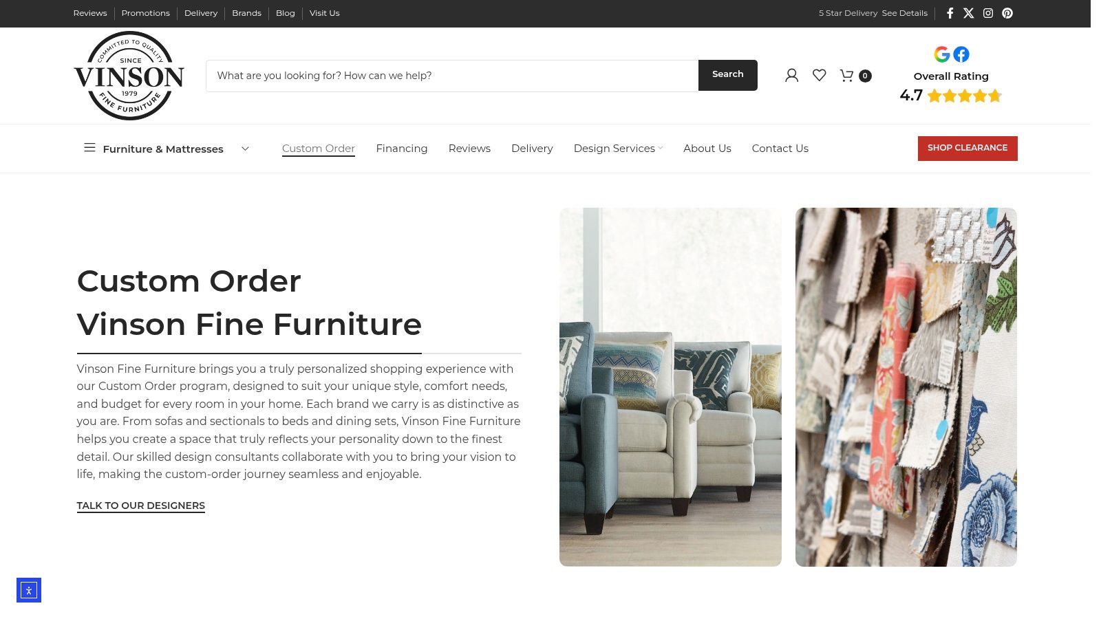 Screenshot from https://vinsonfinefurniture.com/custom-order/